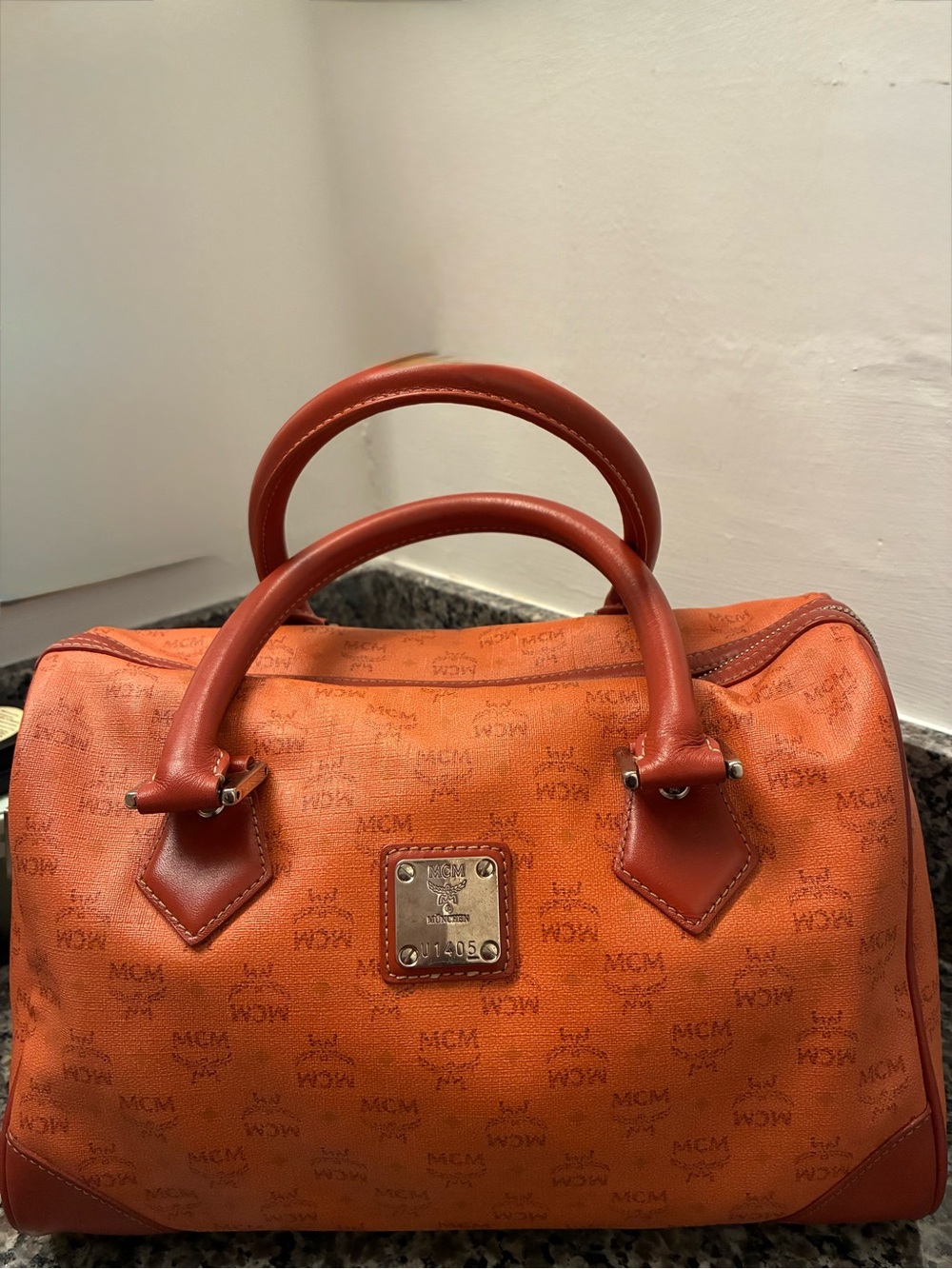 MCM Orange Monogram Top-Handle Satchel